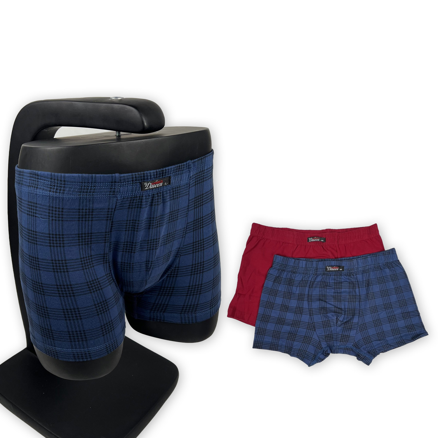 سيت بوكسر قطن ليكرا ماروني مع كاروهات كحلي DAL2115V6