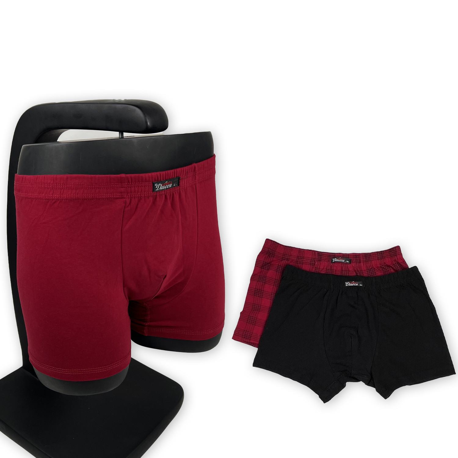 سيت بوكسر قطن ليكرا اسود مع كاروهات ماروني DAL2116V2